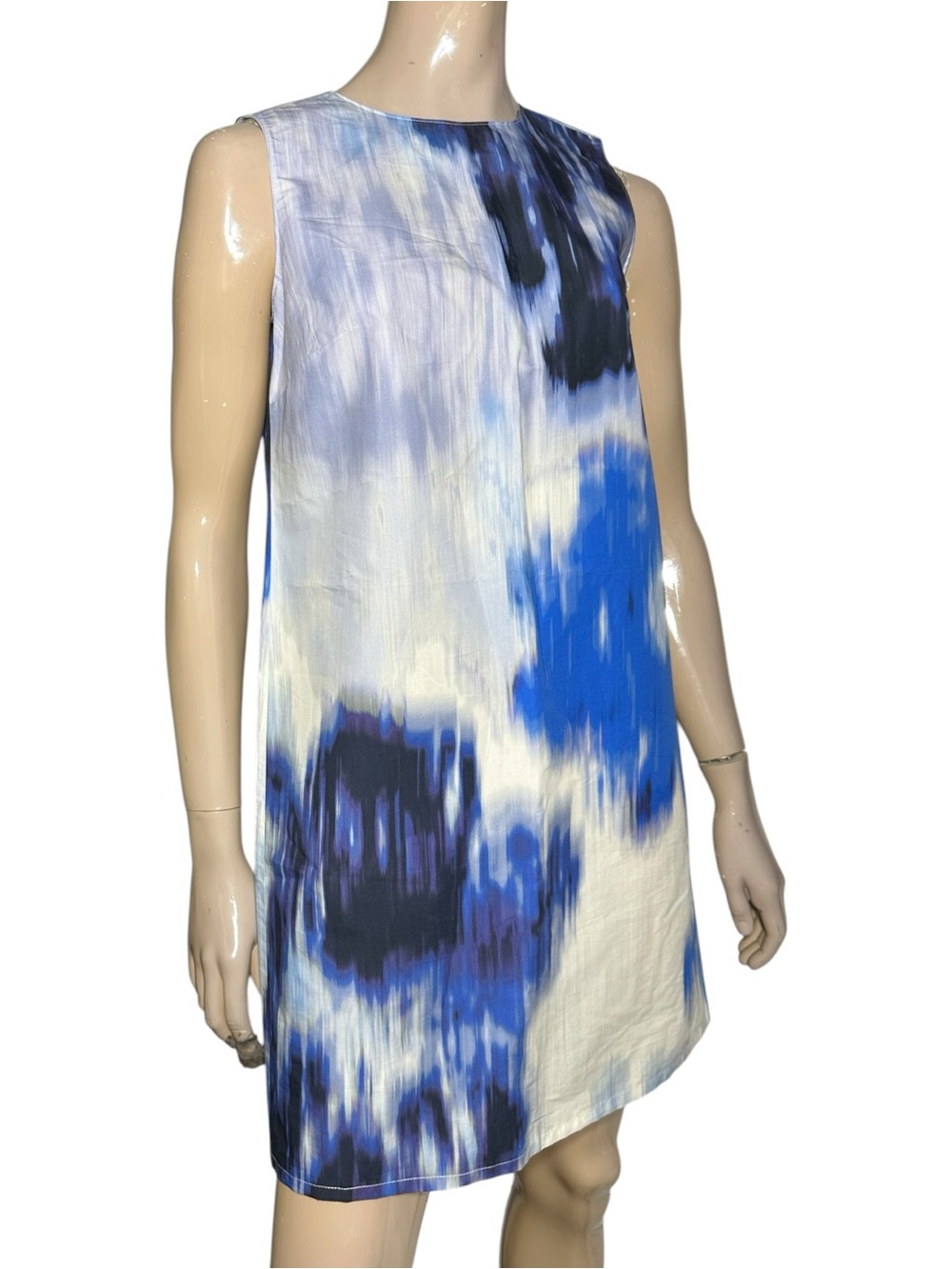 Carolina Herrera Women’s Size 6 Blue White Watercolor Abstract Print Mini Dress